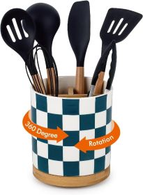 3 Compartment Utensil Holder, Extra Large Utensil Crock, Stable Ceramic Utensil Organizer