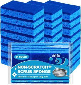 Sponges Kitchen 24pcs, Non-Scratch Scrub Dish Sponge Safe on Non-Stick Cookware, Dual Sided Cleaning Sponges for Kitchen, Household, Bathroom and