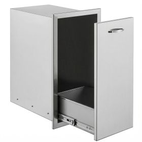 Pull Out Trash Drawer 13.6Wx26Hx19.3D Inch Lower Sliding Rails Stainless Steel Roll Out Trash Bin Pull Out Tray Outdoor Kitchen Trash Drawer with