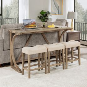 4-Piece Bar Table Set with Power Outlet, Dining Bar Table and Chairs Set,Bar Table Set with 3 Padded Stools for Living Room, Dining Room, Game Ro