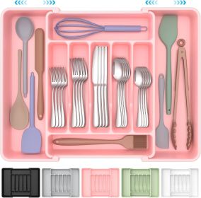 Extra Large Expandable Silverware Organizer, BPA-Free Food-Safe Cutlery Flatware Organizer, Kitchen Utensil Drawer Organizer (Color: Pink)