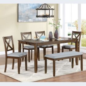 6 Piece Kitchen Dining Set, Rectangular Wooden Dining Table with 4 Upholstered Chairs and a Bench, Dining Table Set for 6 People, Living Room (Color: as Pic)